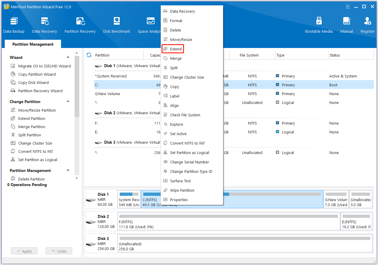 Screenshot context for resizing a Windows partition
